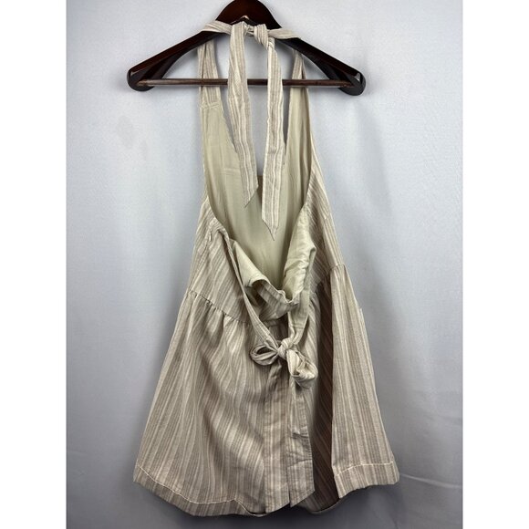 Women’s Mable Small Cream & Tan Halter Romper with Pockets & Back Tie - Picture 4 of 6